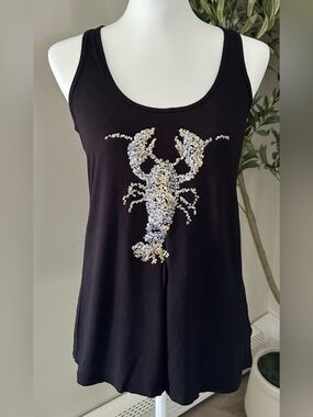 Old Navy Black Tank Top with Silver & Gold Sequin Lobster
